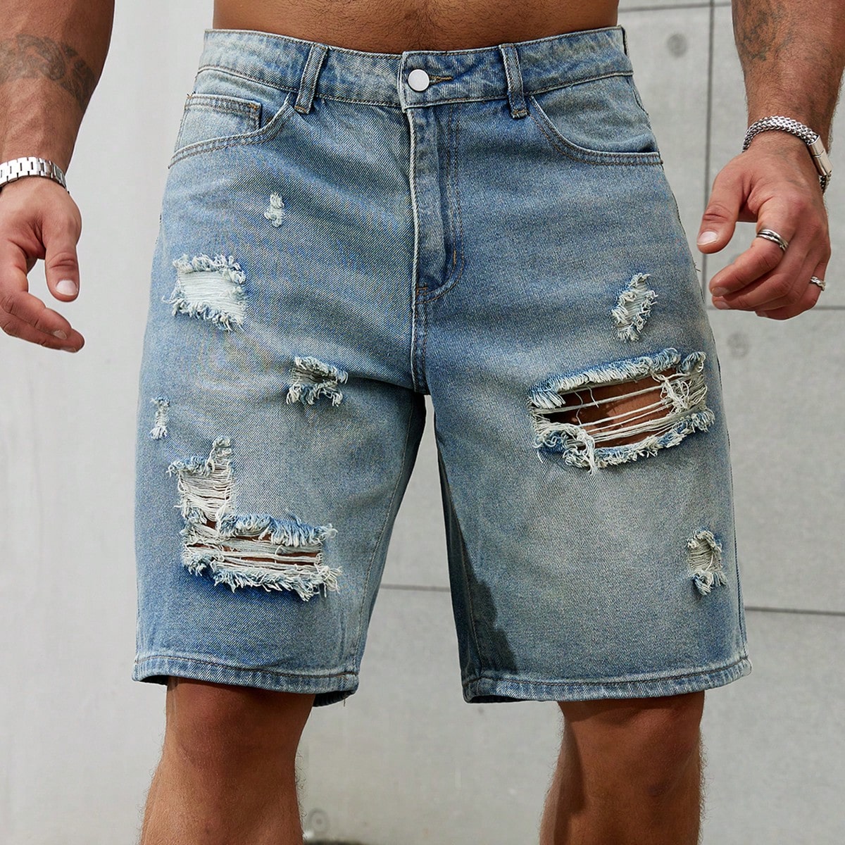 Men'S Shoes With Jeans - Yeni moda Mens yırtık kısa kot