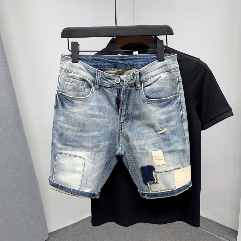 Men'S Shoes With Jeans - Düz Erkek Kot Şort Yırtık Jorts